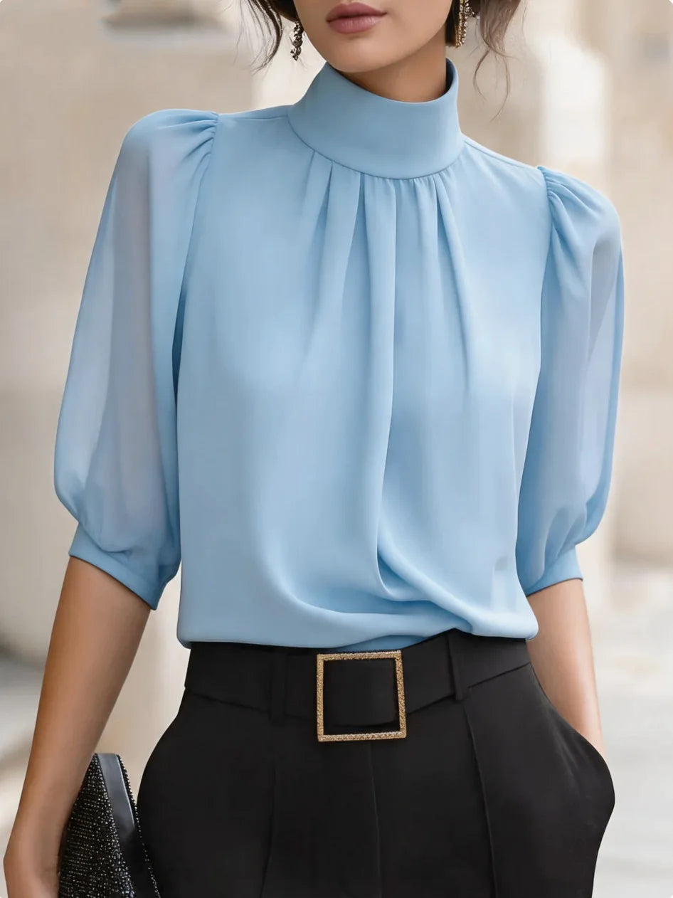 Elegant High Neck Puff Sleeve Blouses