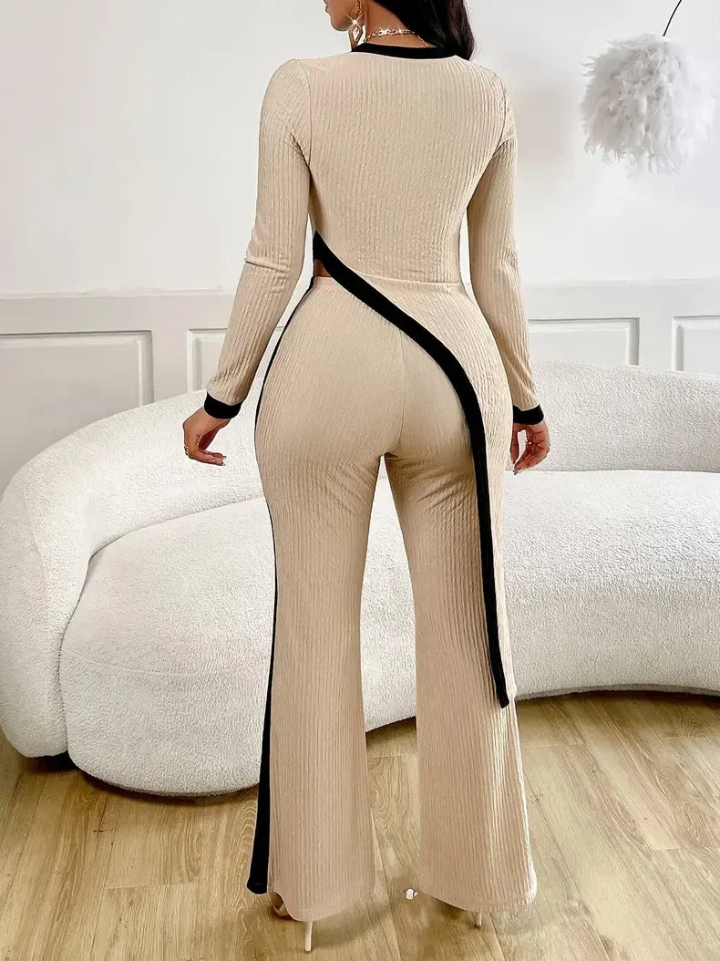 Women’s Ribbed Knit Two-Piece Flare Pants Set