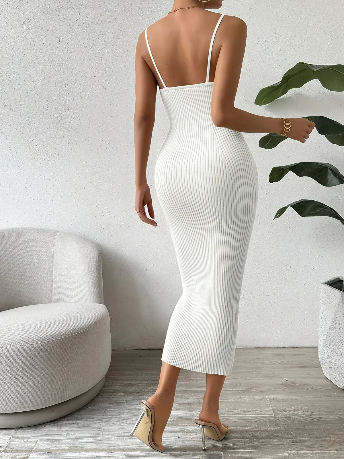 Women’s Ribbed Knit Maxi Dress with V-Neck