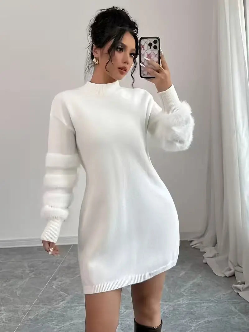 **Women’s Loose-Fit Knit Patchwork Dress**