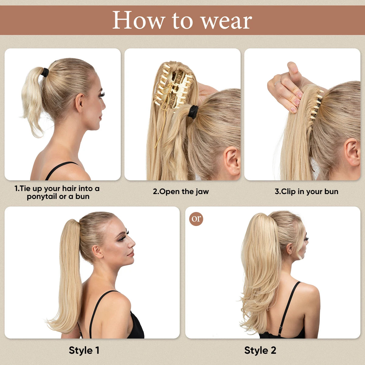 SARLA Long Silky Claw Clip Ponytail Extension