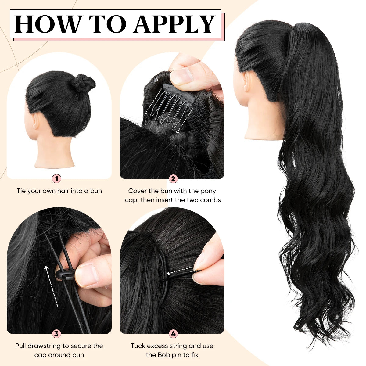 **26" Natural Wave Drawstring Ponytail Extension**