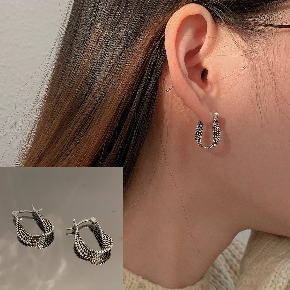 **VENTFILLE 925 Sterling Silver Chunky Hoop Earrings**
