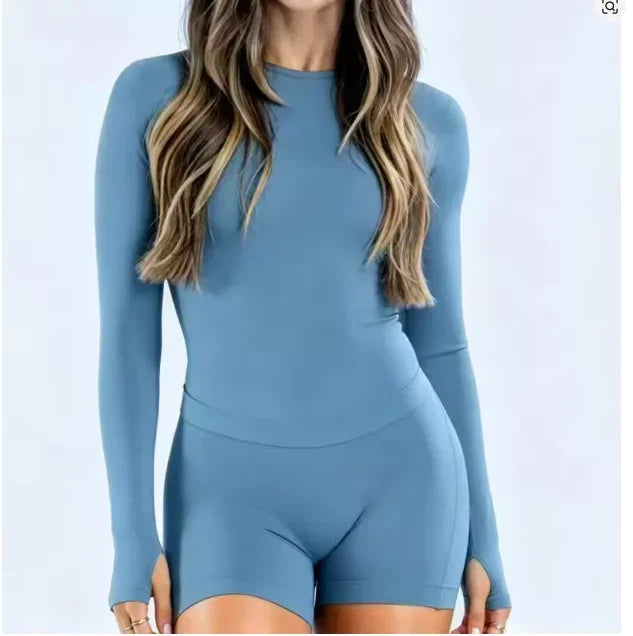 **Women’s Seamless Backless Long-Sleeve Sports Jumpsuit**