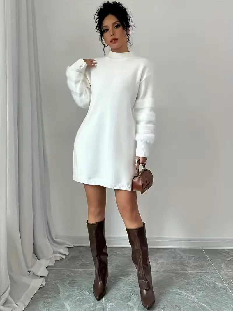 **Women’s Loose-Fit Knit Patchwork Dress**