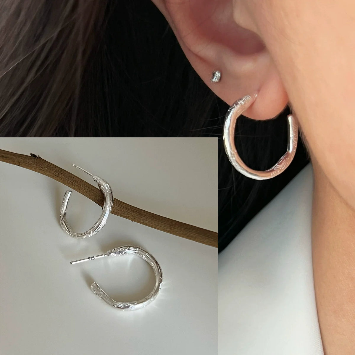 **VENTFILLE 925 Sterling Silver Chunky Hoop Earrings**