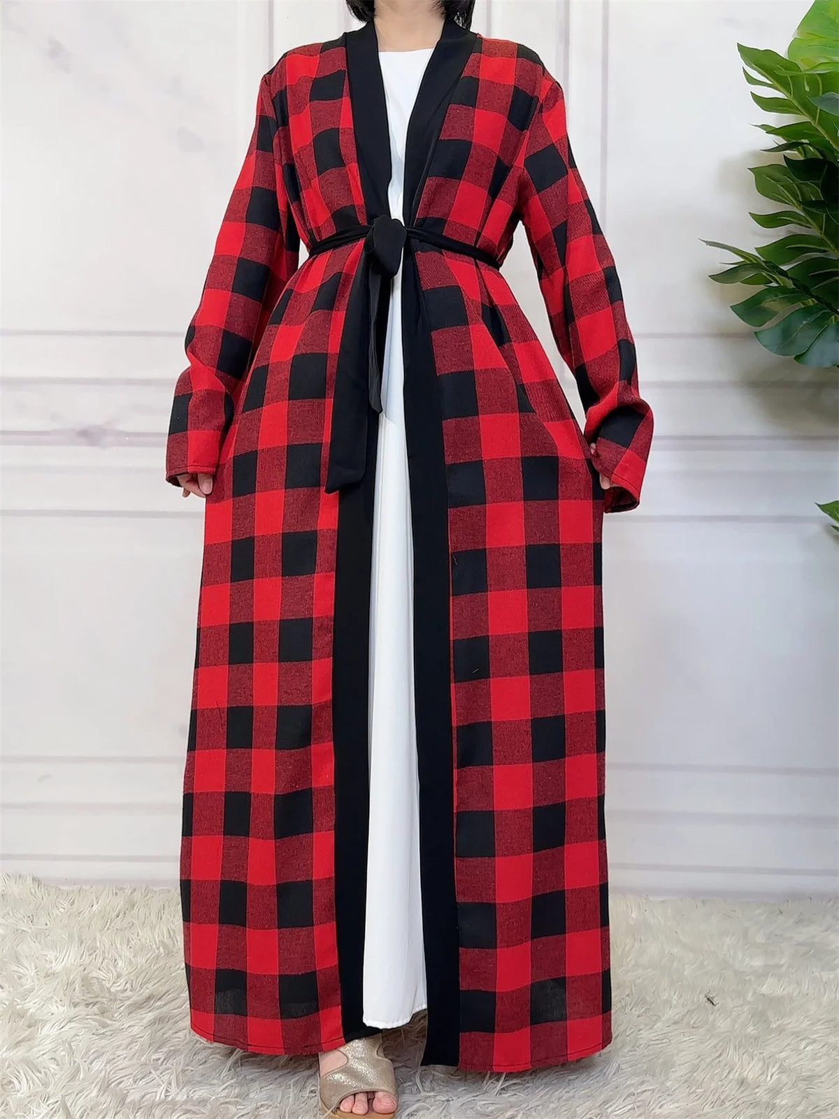 Women’s Plaid Robe with Pockets & Belt – Christmas Style