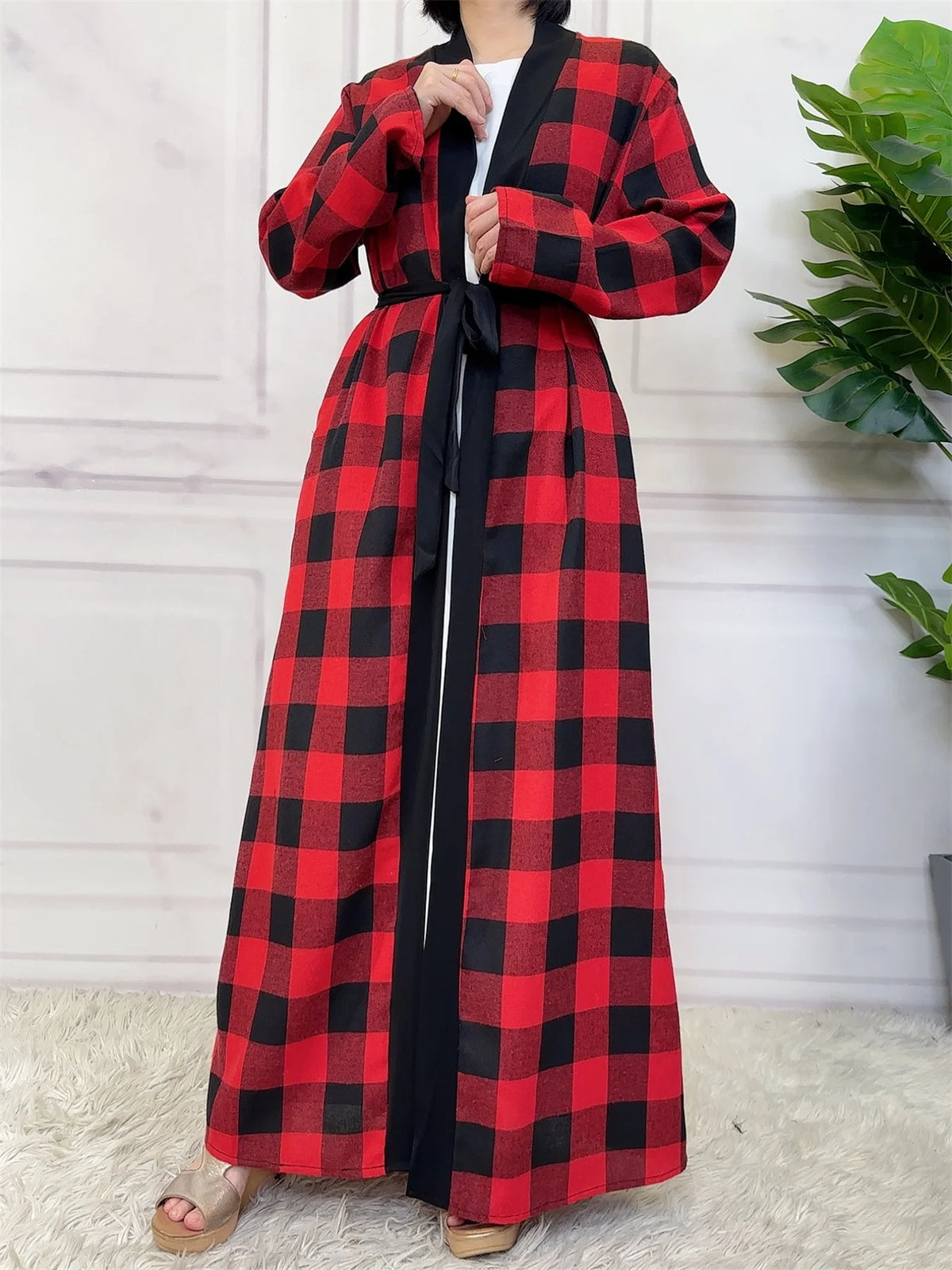 Women’s Plaid Robe with Pockets & Belt – Christmas Style