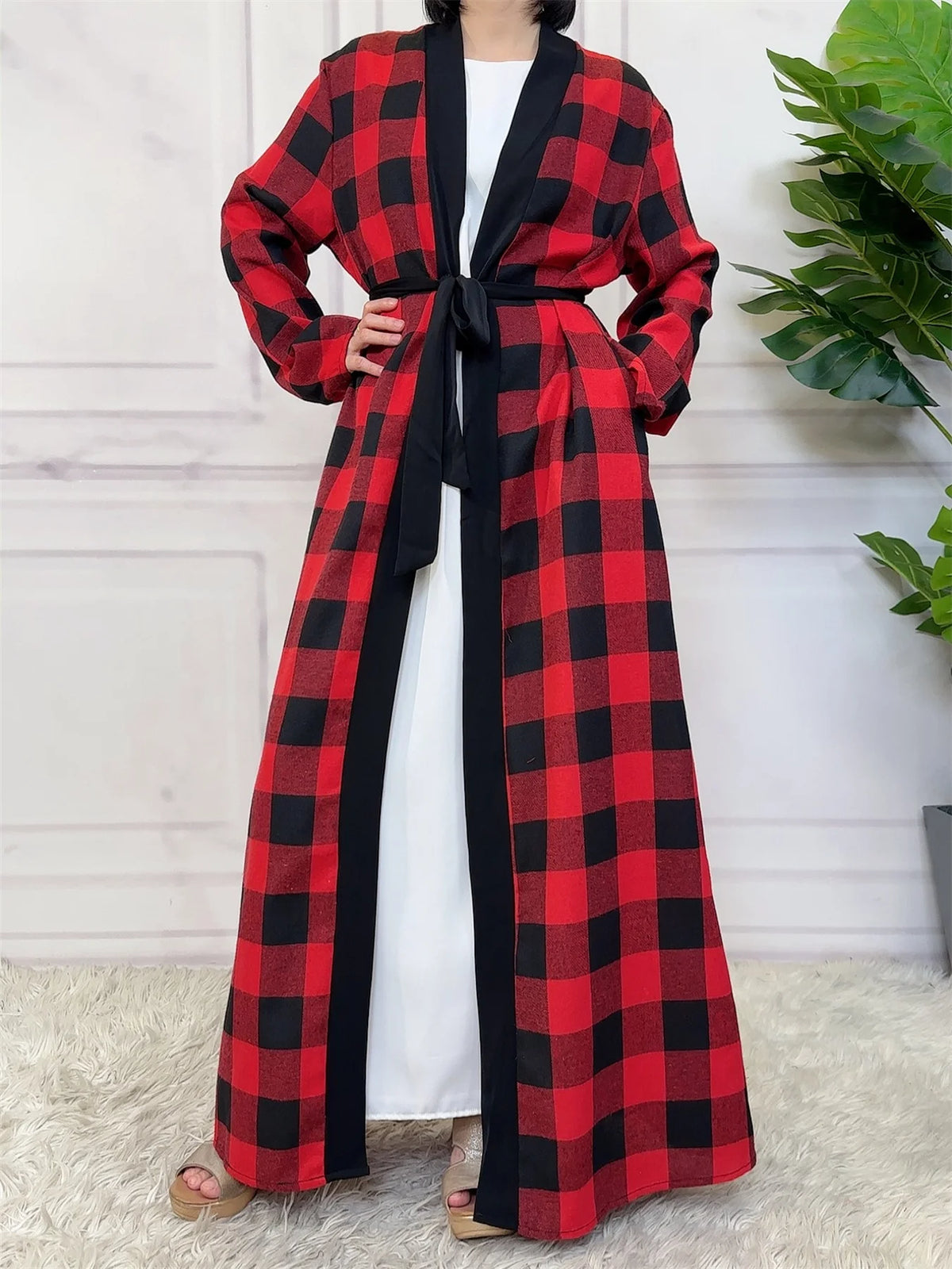 Women’s Plaid Robe with Pockets & Belt – Christmas Style