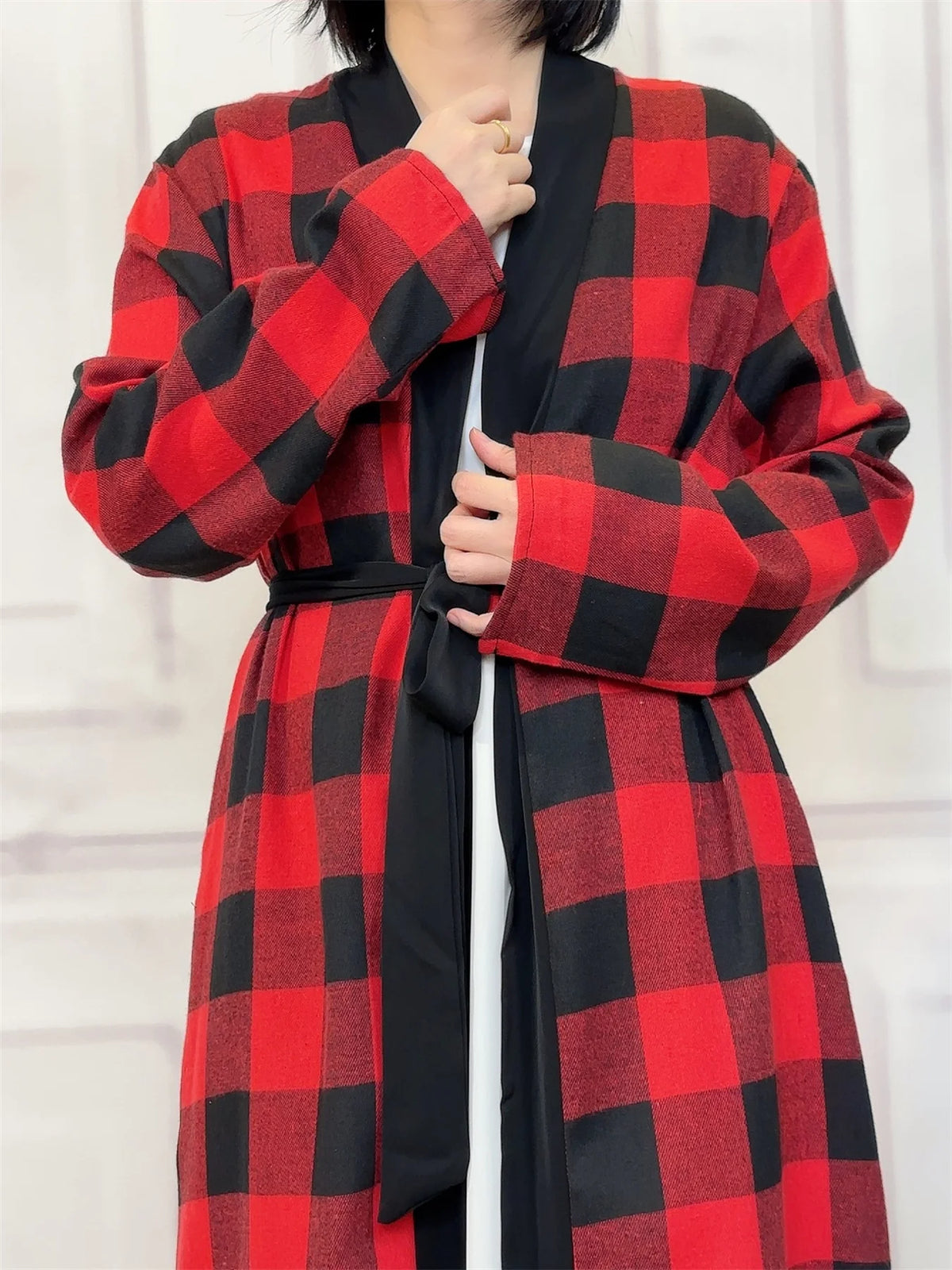 Women’s Plaid Robe with Pockets & Belt – Christmas Style