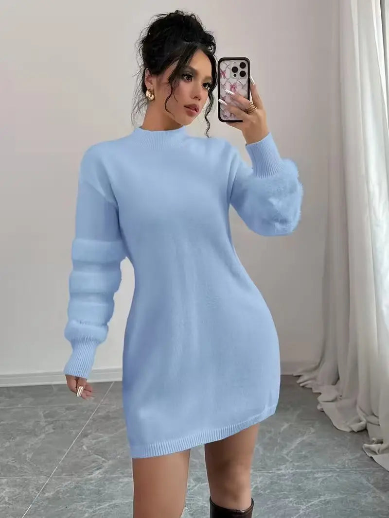 **Women’s Loose-Fit Knit Patchwork Dress**