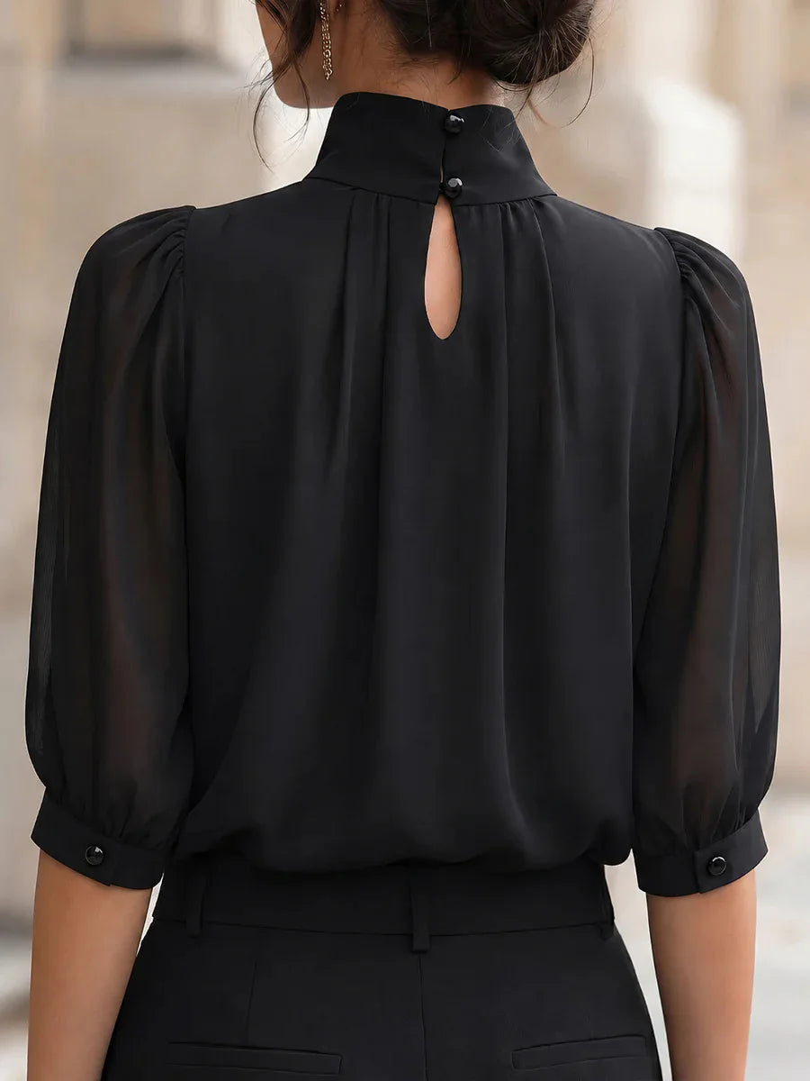 Elegant High Neck Puff Sleeve  Blouses