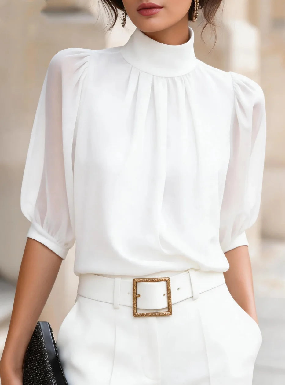 Elegant High Neck Puff Sleeve  Blouses
