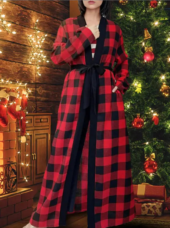 Women’s Plaid Robe with Pockets & Belt