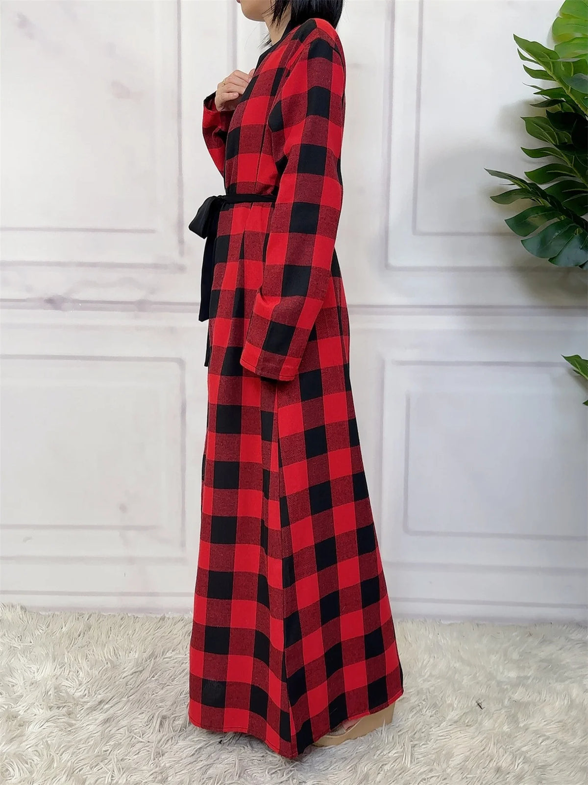Women’s Plaid Robe with Pockets & Belt – Christmas Style