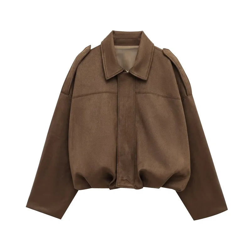 MUJER Faux Suede Bomber Jackets for Women