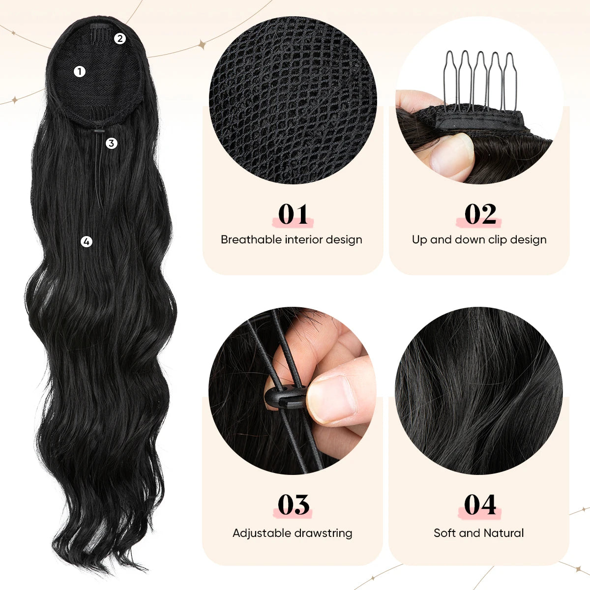 **26" Natural Wave Drawstring Ponytail Extension**