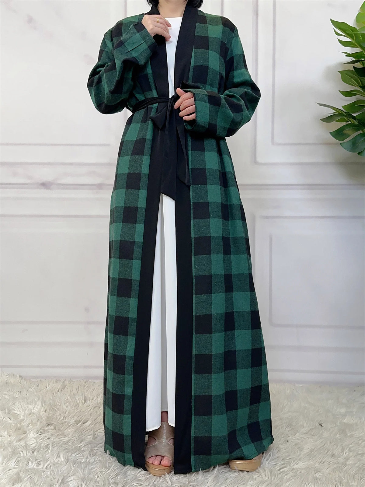 Women’s Plaid Robe with Pockets & Belt – Christmas Style