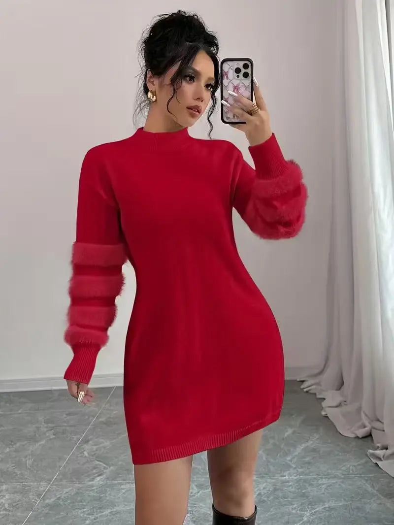 **Women’s Loose-Fit Knit Patchwork Dress**