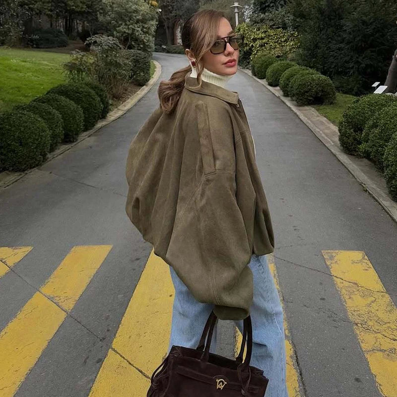 MUJER Faux Suede Bomber Jackets for Women