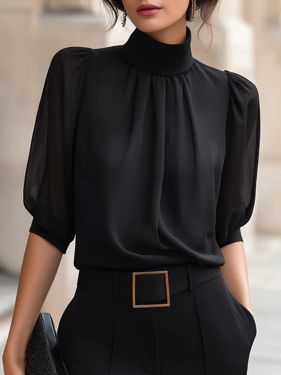 Elegant High Neck Puff Sleeve  Blouses