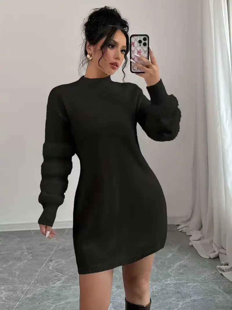 **Women’s Loose-Fit Knit Patchwork Dress**