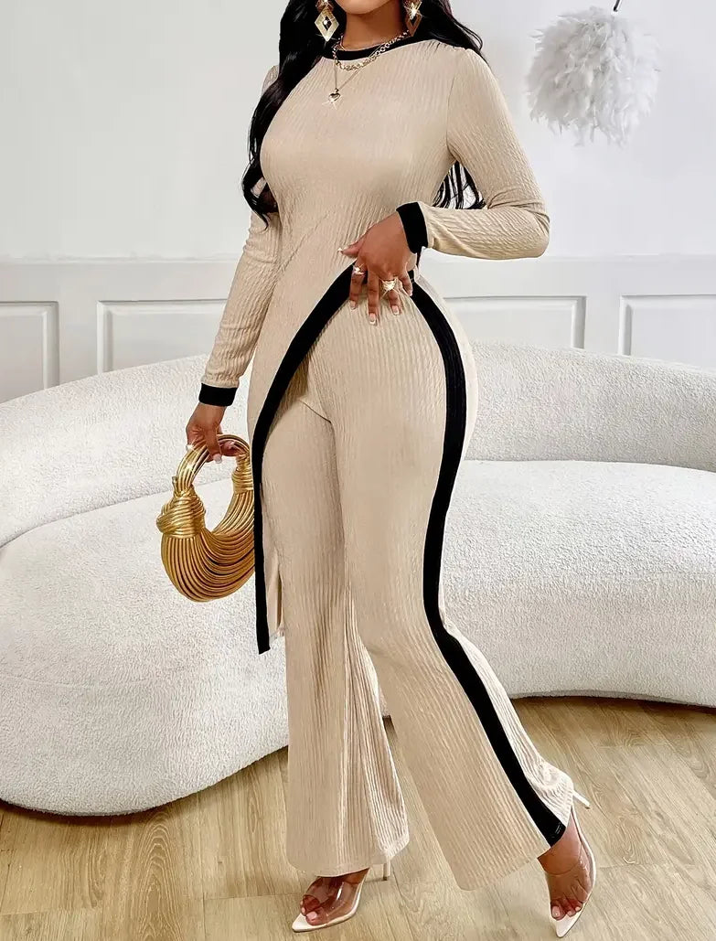 Women’s Ribbed Knit Two-Piece Flare Pants Set