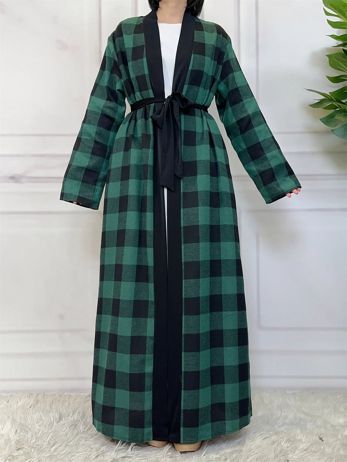 Women’s Plaid Robe with Pockets & Belt – Christmas Style