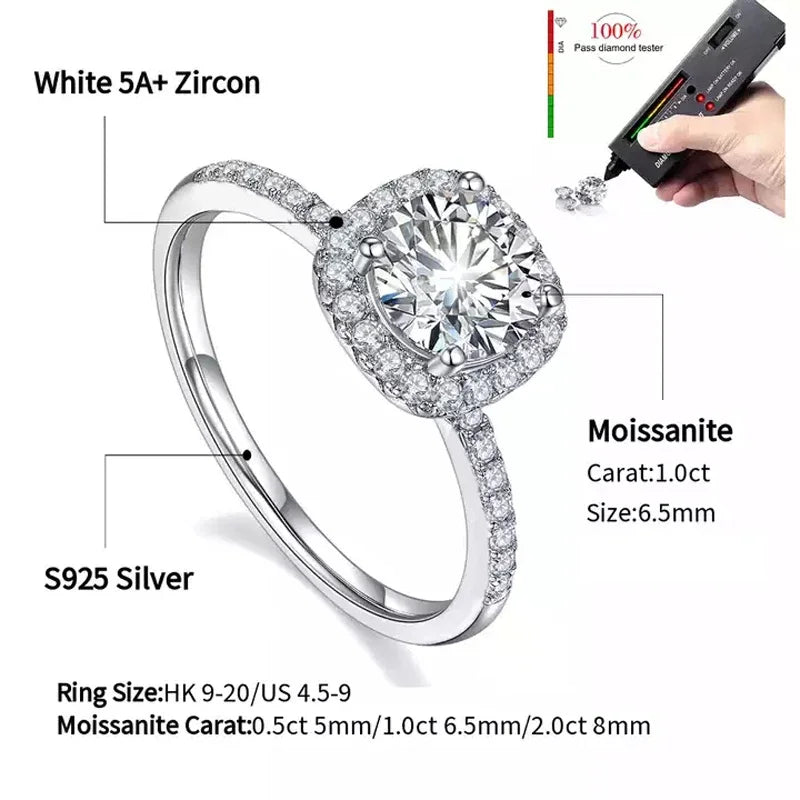 1CT Moissanite 925 Silver Wedding Ring