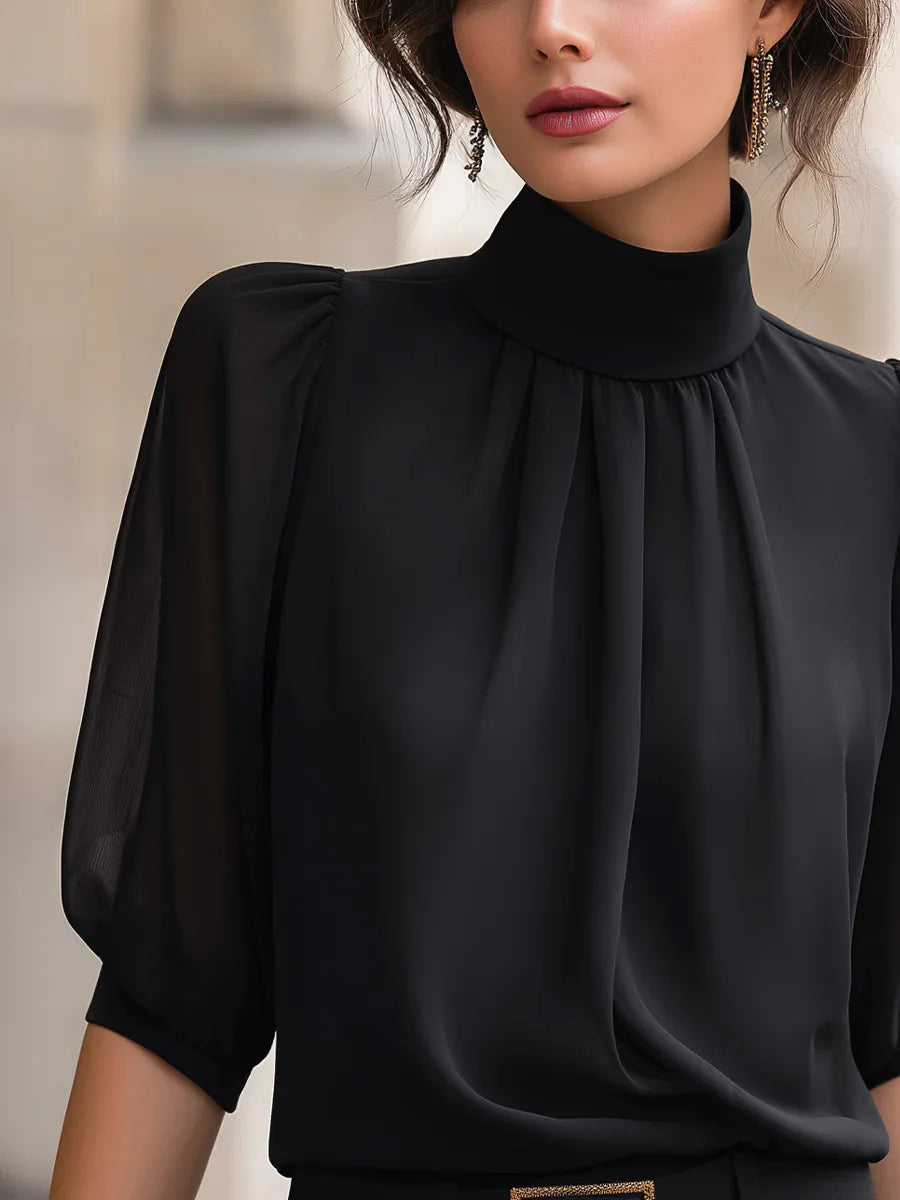 Elegant High Neck Puff Sleeve  Blouses