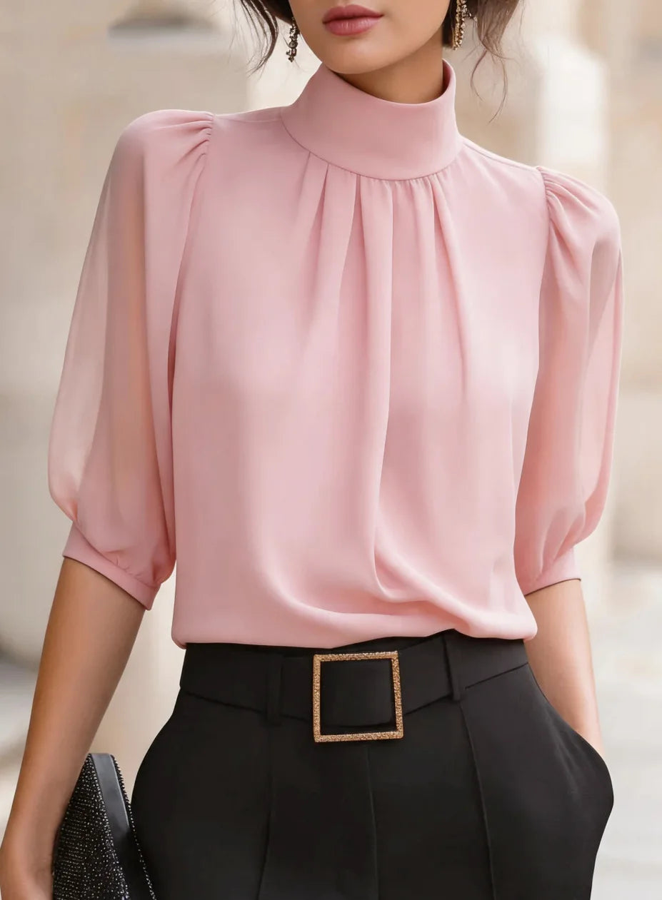 Elegant High Neck Puff Sleeve  Blouses