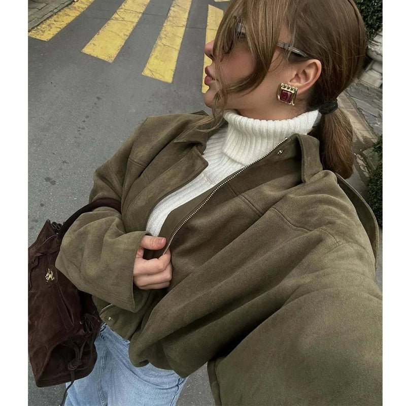 MUJER Faux Suede Bomber Jackets for Women
