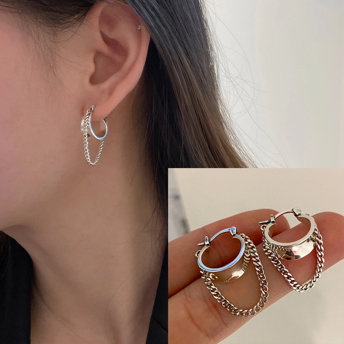 **VENTFILLE 925 Sterling Silver Chunky Hoop Earrings**
