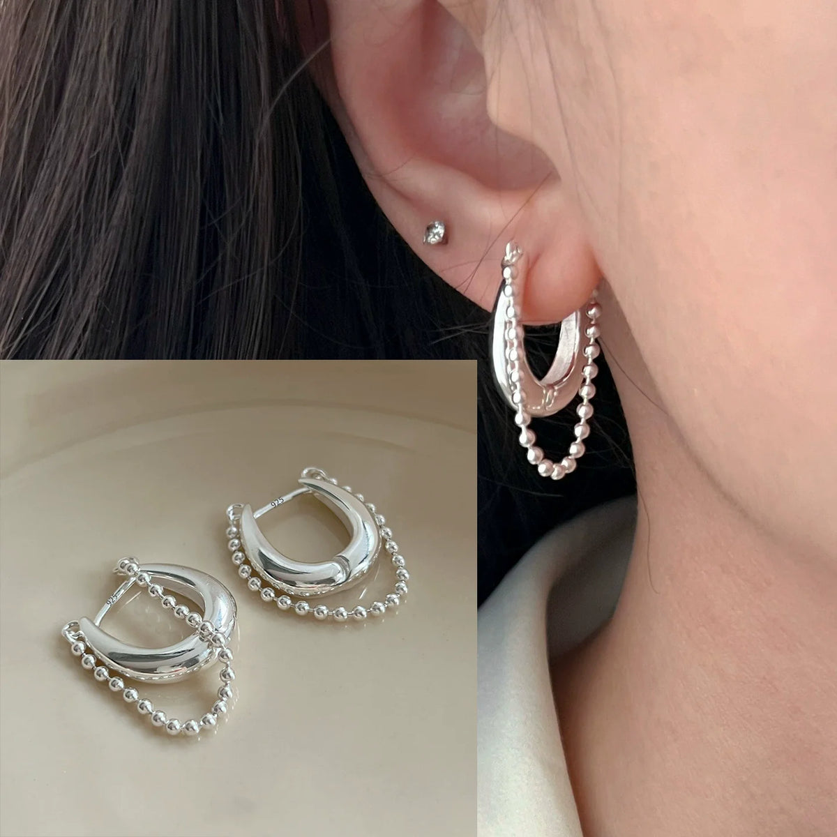 **VENTFILLE 925 Sterling Silver Chunky Hoop Earrings**