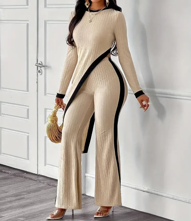 Women’s Ribbed Knit Two-Piece Flare Pants Set