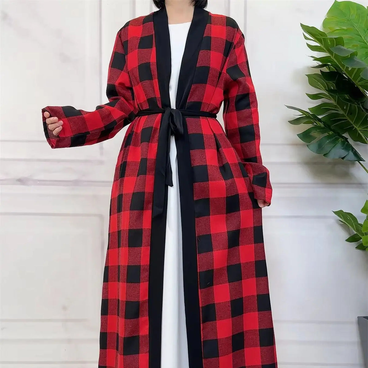 Women’s Plaid Robe with Pockets & Belt